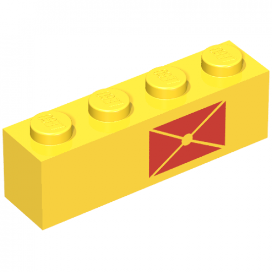Brick 1 x 4 with Red Envelope Pattern, Right Side