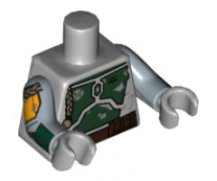 Torso SW Mandalorian Armor Plates Dark Green Pattern Dual Sided (Boba Fett), Large Emblem on Chest / Sand Blue Arms Printed / Light Bluish Gray Hands