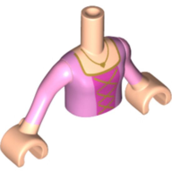 Mini Doll, Torso Girl Bright Pink Top, Dark Pink Middle with Gold Lacing Pattern, Light Nougat Arms with Hands with Bright Pink Sleeves