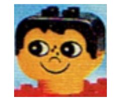Duplo Figure Head Human 2 x 2 Base with Black Hair, Freckles (Eyes Looking Right)
