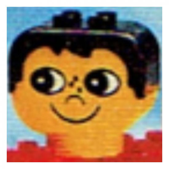 Duplo Figure Head Human 2 x 2 Base with Black Hair, Freckles (Eyes Looking Right)