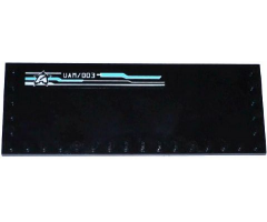Tile, Modified 6 x 16 with Studs on Edges with Silver and Medium Azure Lines Pattern, 'UAM/003' and Ultra Agents Logo Pattern Model Right Side (Sticker) - Set 70173
