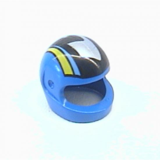 Minifigure, Headgear Helmet Motorcycle (Standard) with Silver/Black/Medium Blue/Yellow Pattern (Set 8364)