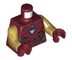 Torso Armor, Bright Light Blue Triangular Arc Reactor, Silver and Gold Trim Pattern / Pearl Gold Arms / Dark Red Hands