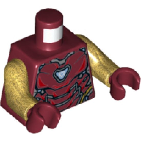 Torso Armor, Bright Light Blue Triangular Arc Reactor, Silver and Gold Trim Pattern / Pearl Gold Arms / Dark Red Hands
