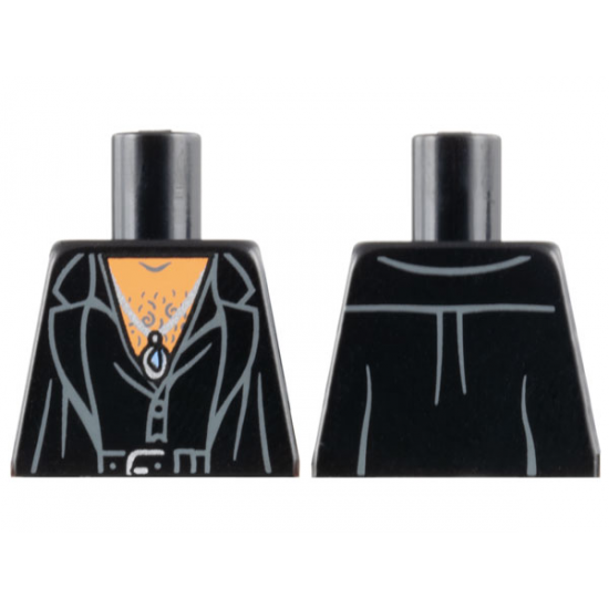 Torso Male Jacket and Black Shirt over Nougat Bare Chest, Belt and Medallion with Gold Buckle Pattern