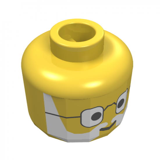 Minifigure, Head Glasses with Round Glasses, Gray Lines Beard and Moustache Pattern - Blocked Open Stud