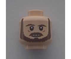 Minifigure, Head Dual Sided Beard, Brown Eyebrows, Moustache, White Pupils, Neutral / Raised Left Eyebrow Pattern (SW Qui-Gon) - Hollow Stud