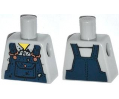 Torso Shirt with Dark Blue Overalls with Burn Holes and Copper Buckles Pattern