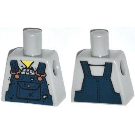 Torso Shirt with Dark Blue Overalls with Burn Holes and Copper Buckles Pattern