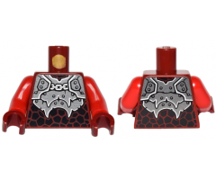 Torso Nexo Knights Armor with Silver Plates, Chain, Rivets and Black Scales Pattern / Red Arms / Dark Red Hands