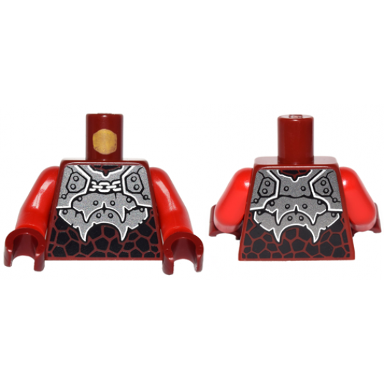 Torso Nexo Knights Armor with Silver Plates, Chain, Rivets and Black Scales Pattern / Red Arms / Dark Red Hands