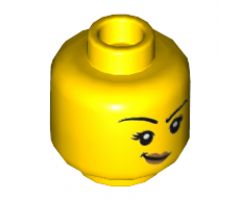 Minifigure, Head Dual Sided Female Black Eyebrows, Medium Nougat Lips, Smirk with Raised Right Eyebrow / Licking Lips Pattern - Hollow Stud