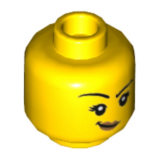 Minifigure, Head Dual Sided Female Black Eyebrows, Medium Nougat Lips, Smirk with Raised Right Eyebrow / Licking Lips Pattern - Hollow Stud