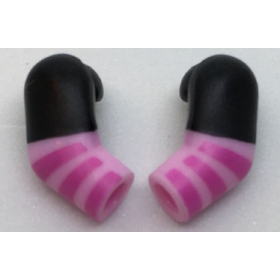 Arm, (Matching Left and Right) Pair with Black Short Sleeves and Dark Pink Stripes Pattern