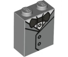 Brick 1 x 2 x 2 with Inside Stud Holder with White Shirt, Metallic Silver Vest and Dark Bluish Gray Bow Tie Pattern (BrickHeadz Groom)