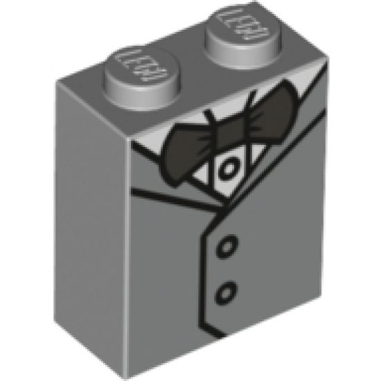 Brick 1 x 2 x 2 with Inside Stud Holder with White Shirt, Metallic Silver Vest and Dark Bluish Gray Bow Tie Pattern (BrickHeadz Groom)