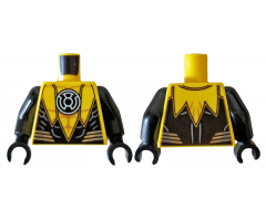 Torso with Yellow Lantern Logo on Black Circle, Muscle Contours, Black Scalloped Side Panels, 6 Silver Stripes Pattern / Black Arms / Black Hands