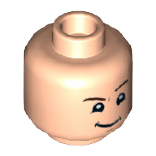 Minifigure, Head Dual Sided Dark Brown Eyebrows, Lopsided Grin with Raised Left Eyebrow / Scared Pattern - Hollow Stud