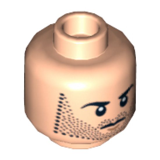 Minifigure, Head Dual Sided LotR Beard Stubble, Calm / Battle Rage Pattern (Kili) - Hollow Stud