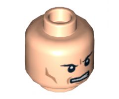 Minifigure, Head Male Black Angry Eyebrows, Determined Mouth with Teeth, Cheek Lines Pattern (Lex) - Hollow Stud