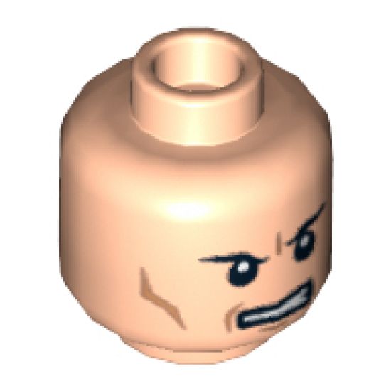 Minifigure, Head Male Black Angry Eyebrows, Determined Mouth with Teeth, Cheek Lines Pattern (Lex) - Hollow Stud