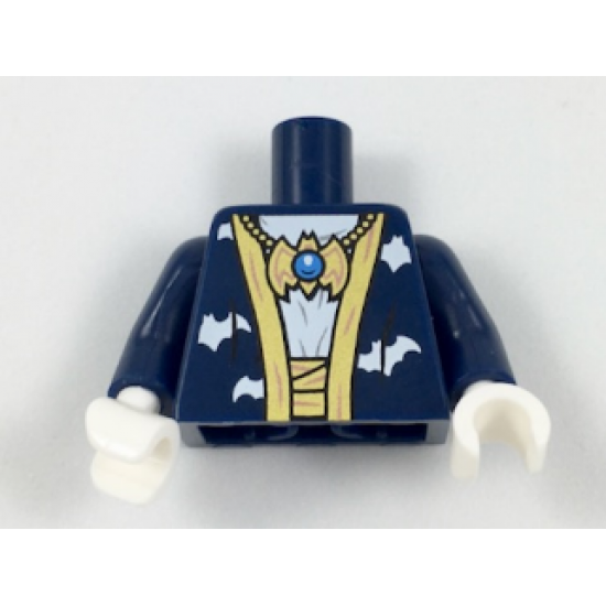 Torso Batman Robe with Gold Hems and White Bats over White Shirt with Gold Bat Amulet and Sash Pattern / Dark Blue Arms / White Hands