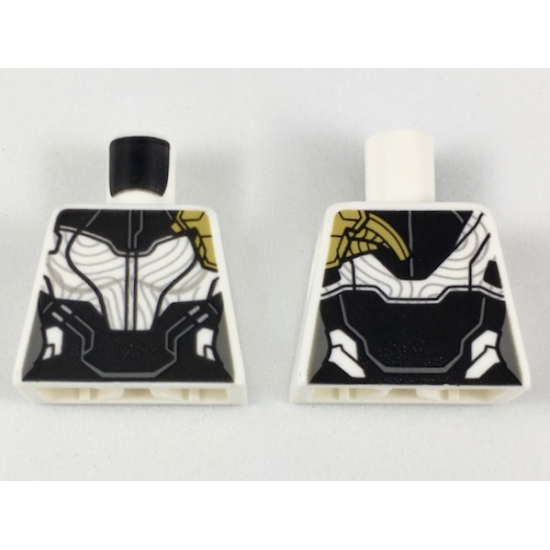 Torso Female Armor, Black Collar and Midriff, Silver Contours, Pearl Gold Left Shoulder Pattern