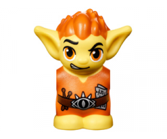 Body / Head Goblin with Pointed Ears, Bright Light Orange Spiked Hair and Tunic with Utility Belt with Goblin Eye Buckle, Drumsticks and Music Pattern