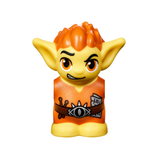 Body / Head Goblin with Pointed Ears, Bright Light Orange Spiked Hair and Tunic with Utility Belt with Goblin Eye Buckle, Drumsticks and Music Pattern