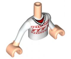 Mini Doll, Torso Friends Girl White Sweater Fair Isle with Red Moose Pattern, Light Nougat Arms with Hands with White Sleeves