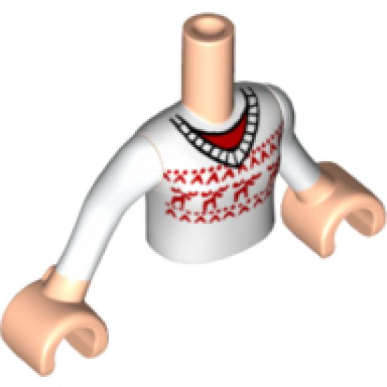 Mini Doll, Torso Friends Girl White Sweater Fair Isle with Red Moose Pattern, Light Nougat Arms with Hands with White Sleeves