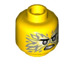 Minifigure, Head Dual Sided Reddish Brown Eyebrows, White Pupils, Lopsided Smile / Black Eyebrows, Flat Silver Eyes, Energy, Angry Pattern (Jay) - Hollow Stud