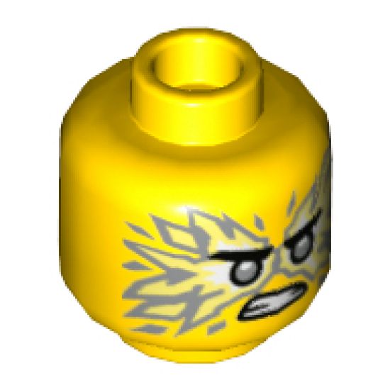 Minifigure, Head Dual Sided Reddish Brown Eyebrows, White Pupils, Lopsided Smile / Black Eyebrows, Flat Silver Eyes, Energy, Angry Pattern (Jay) - Hollow Stud