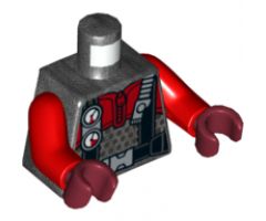 Torso Diving Suit with Red Zipper, Black Harness with Silver Buckle, Gauges and Regulator Pattern / Red Arms / Dark Red Hands