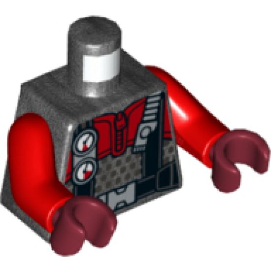 Torso Diving Suit with Red Zipper, Black Harness with Silver Buckle, Gauges and Regulator Pattern / Red Arms / Dark Red Hands
