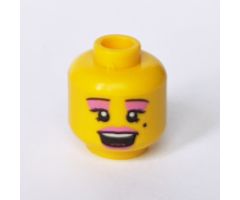 Minifigure, Head Female with Pink Lips and Eye Shadow, Open Mouth and Beauty Mark Pattern - Hollow Stud
