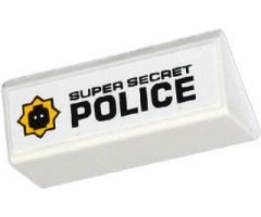 Slope 45 2 x 4 Double with Black 'SUPER SECRET POLICE' and Minifigure Head Badge on Left Pattern (Sticker) - Set 70802