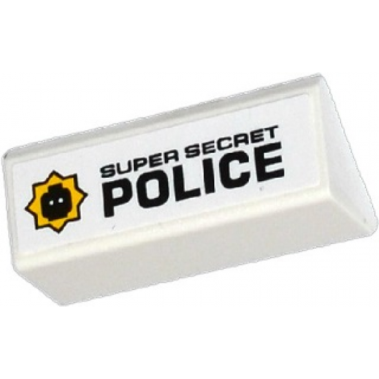 Slope 45 2 x 4 Double with Black 'SUPER SECRET POLICE' and Minifigure Head Badge on Left Pattern (Sticker) - Set 70802