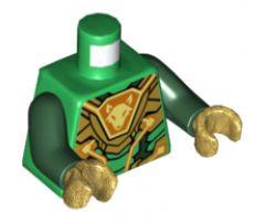 Torso Nexo Knights Gold Armor with Circuitry and Orange Emblem with Yellow Fox Head Pattern / Dark Green Arms / Pearl Gold Hands