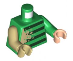 Torso, 4 Dark Green Stripes, Large Tan Splotch on Left Side Pattern / Green Arm Left / Tan Arm Right / Light Nougat Hand Left / Tan Hand Right
