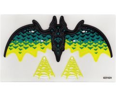 Plastic Wings with Black and Dark Turquoise Bat Pattern and Trans-Neon Green Spider Web Pattern, Sheet of 3