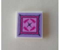 Tile 2 x 2 with Four Dark Pink Carrots and Cushion Button on Lavender and Bright Pink Background Pattern (Sticker) - Set 41314