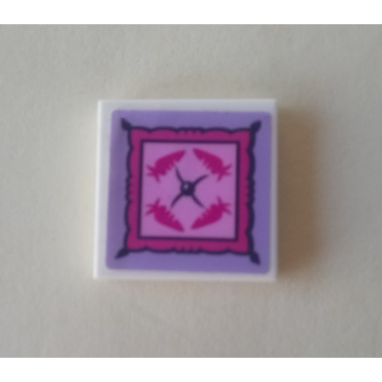 Tile 2 x 2 with Four Dark Pink Carrots and Cushion Button on Lavender and Bright Pink Background Pattern (Sticker) - Set 41314