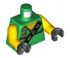 Torso Ninjago Robe with Gold Asian Characters on Black Sash and Lloyd Power Emblem Pattern / Yellow Arms / Black Hands