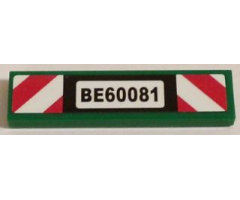 Tile 1 x 4 with 'BE60081' and Red and White Danger Stripes Pattern (Sticker) - Set 60081