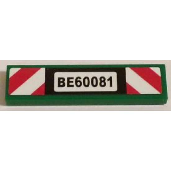 Tile 1 x 4 with 'BE60081' and Red and White Danger Stripes Pattern (Sticker) - Set 60081