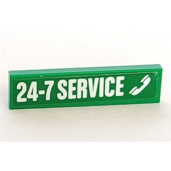 Tile 1 x 4 with White '24-7 SERVICE' on Green Background Pattern (Sticker) - Set 60081