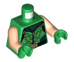 Torso Black Striped Vest with Clasps and Lime Lines, Zipper, Belt with Gold Buckle and Muscles Pattern (Green Arrow) / Light Nougat Arms / Green Hands