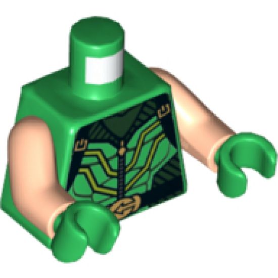Torso Black Striped Vest with Clasps and Lime Lines, Zipper, Belt with Gold Buckle and Muscles Pattern (Green Arrow) / Light Nougat Arms / Green Hands